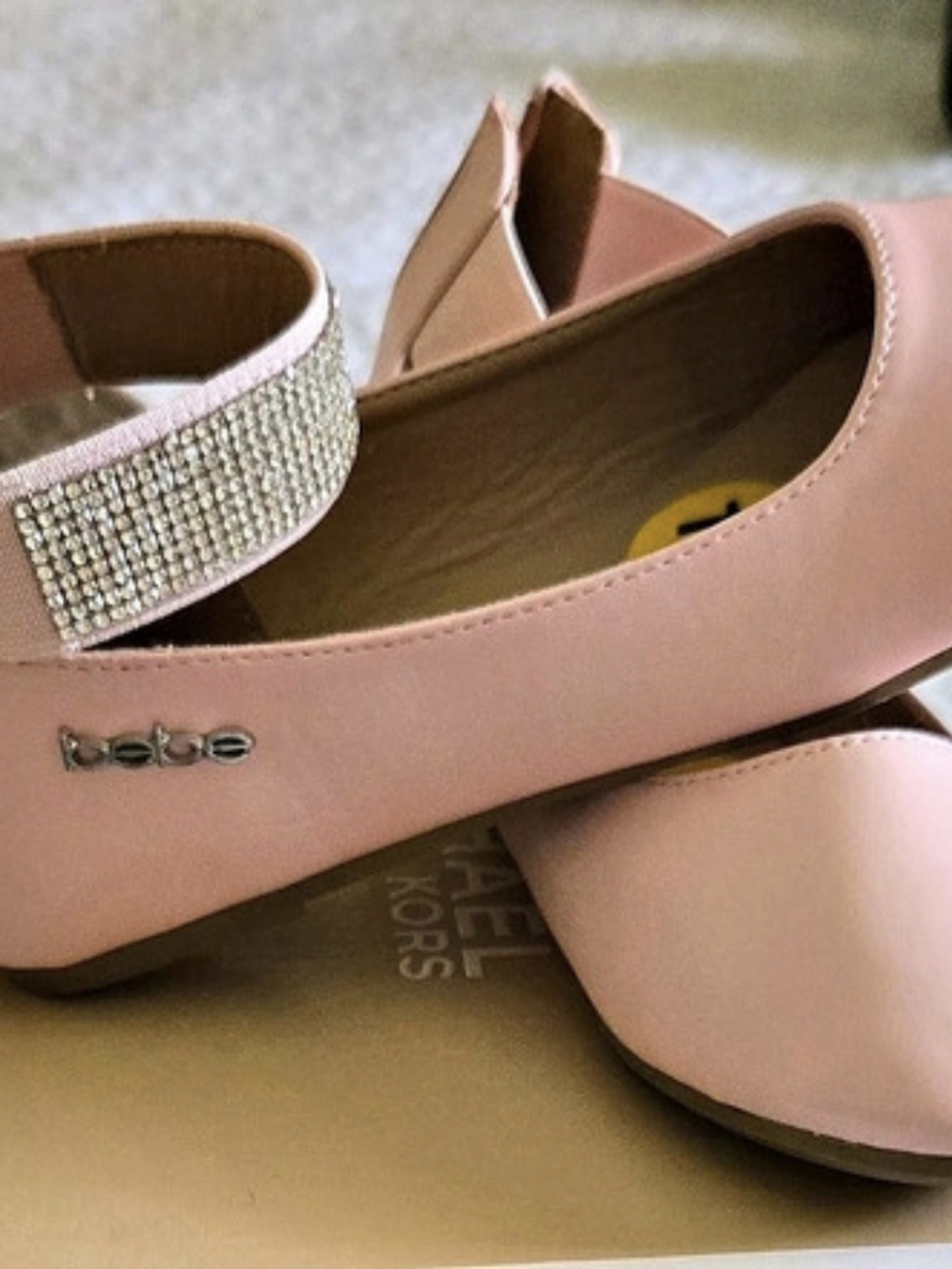 bebe Ballet Flats with Rhinestone Studded Ankle Straps Pink US 13
